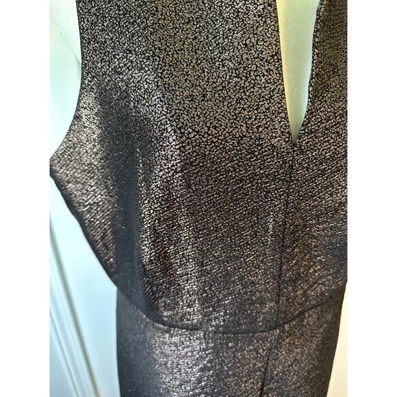 Metaphor Metallic Sleeveless Split Neck Stretch A-Line Dress Bronze Black Sz L - Picture 3 of 4